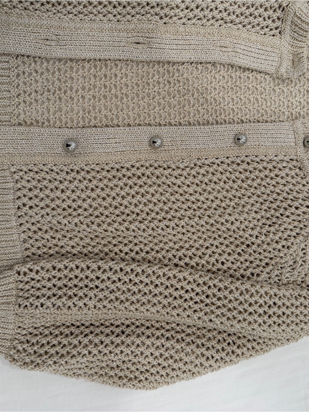Textured Knit Cream Cardigan with Silver Button Accents